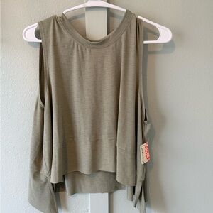 FP Movement by Free People Olive Green Cold-Shoulder Tank
